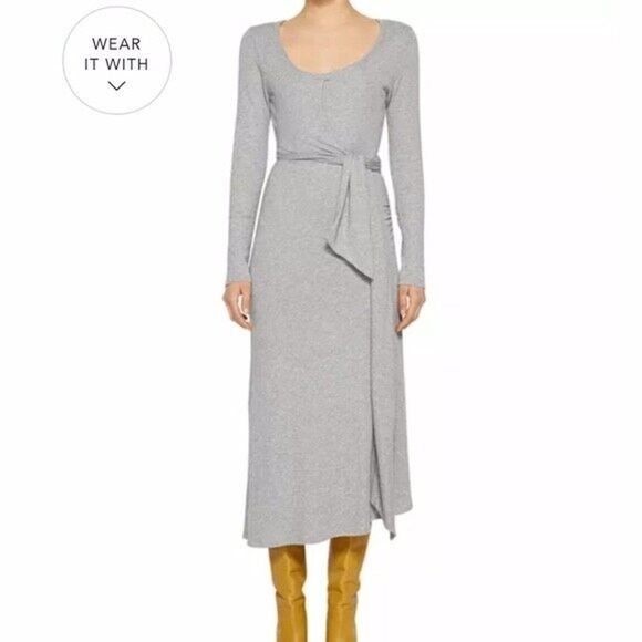 NWT Jonathan Simkhai Faux Wrap Midi Dress Women's Long Sleeve Gray Size M - Picture 1 of 9